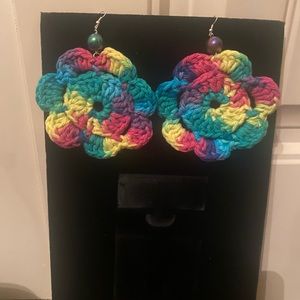 Flower rainbow crochet color earrings